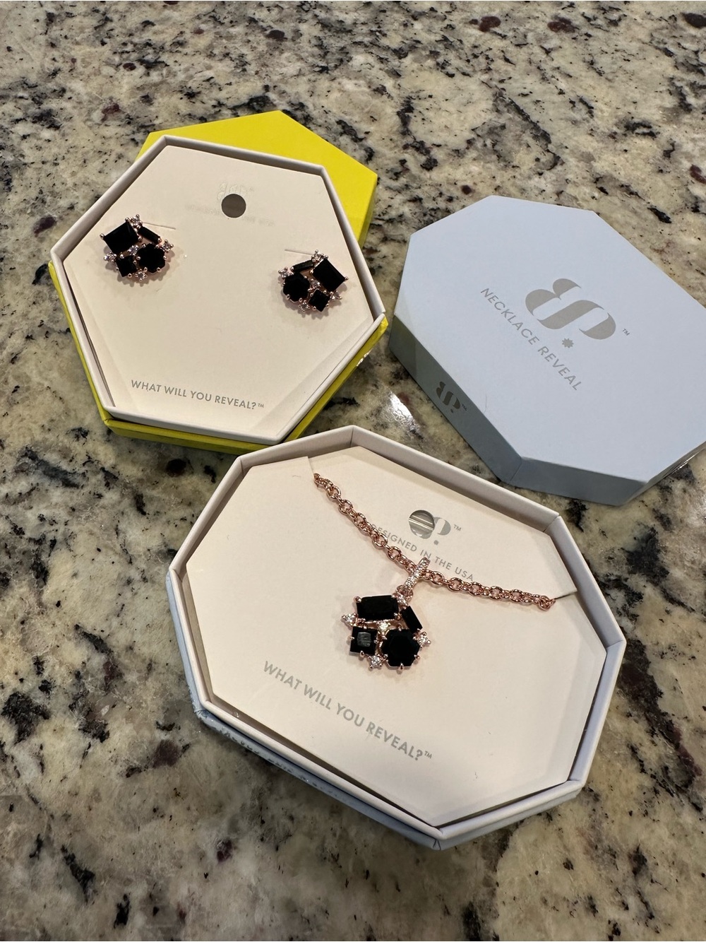 Bomb Party: Matching Necklace & Earring Set Black Onyx CZ On Rose Gold Plating